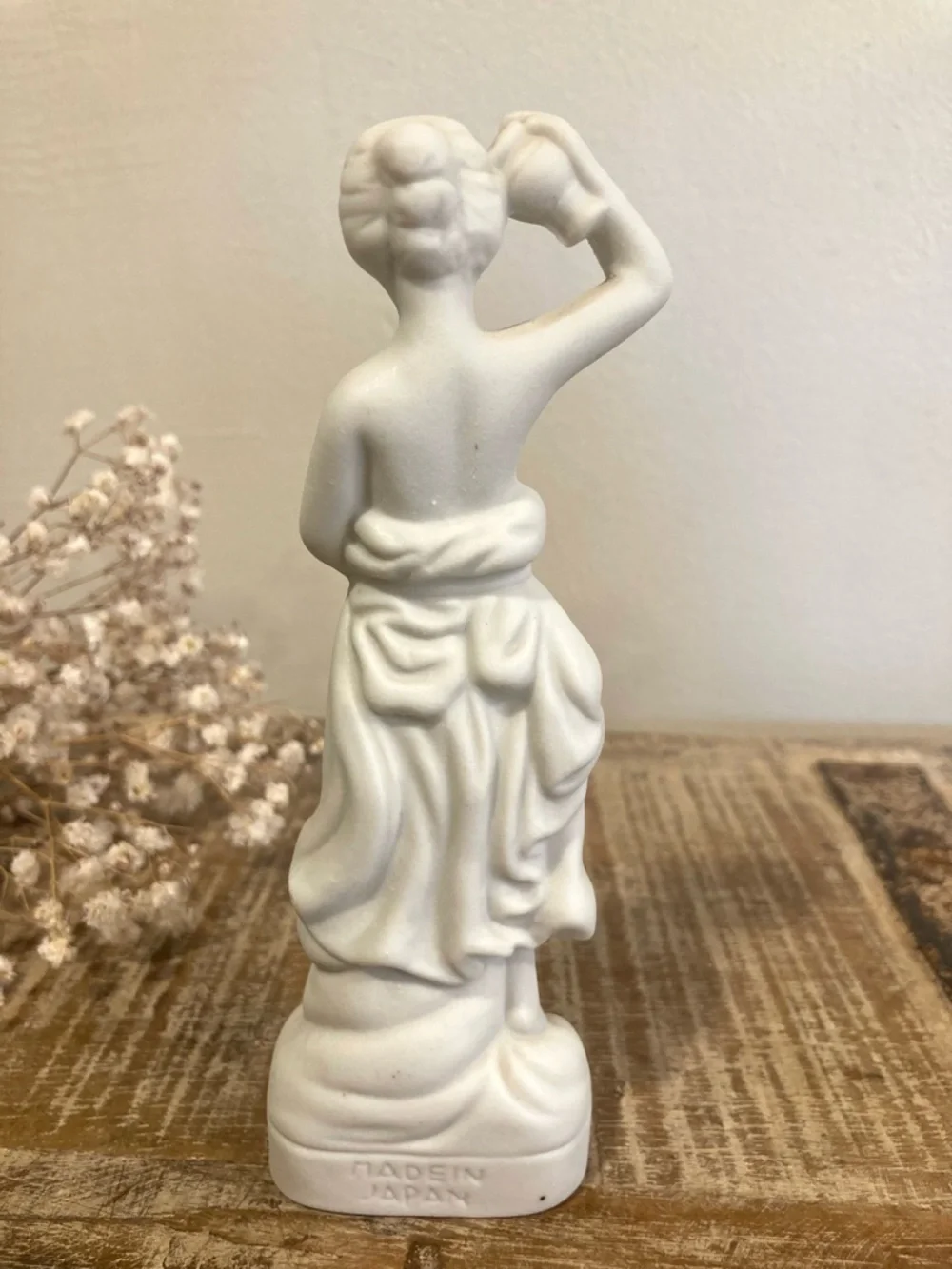 Matte White Vintage Ceramic Figurine Made in Japan Woman with Jars